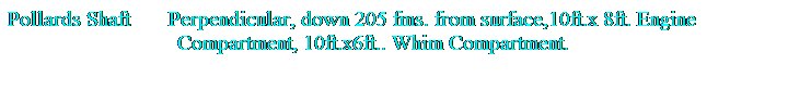 Text Box: Pollards Shaft&nbsp;&nbsp;&nbsp;&nbsp;&nbsp;  Perpendicular, down 205 fms. from surface,10ft.x 8ft. Engine           
&nbsp;&nbsp;&nbsp;&nbsp;&nbsp;&nbsp;&nbsp;&nbsp;&nbsp;&nbsp;&nbsp;&nbsp;&nbsp;&nbsp;&nbsp;&nbsp;&nbsp;&nbsp;&nbsp;&nbsp;&nbsp;&nbsp;&nbsp;&nbsp;&nbsp;&nbsp;&nbsp;&nbsp;&nbsp;&nbsp;&nbsp;Compartment,&nbsp;10ft.x6ft.. Whim Compartment.
&nbsp;&nbsp;&nbsp;&nbsp;&nbsp;&nbsp;&nbsp;&nbsp;&nbsp;&nbsp;&nbsp;&nbsp;&nbsp;&nbsp;&nbsp;&nbsp;&nbsp;&nbsp;&nbsp;&nbsp;&nbsp;&nbsp;&nbsp;&nbsp;&nbsp;&nbsp;&nbsp;&nbsp;&nbsp;&nbsp;&nbsp;&nbsp;&nbsp;&nbsp; 
